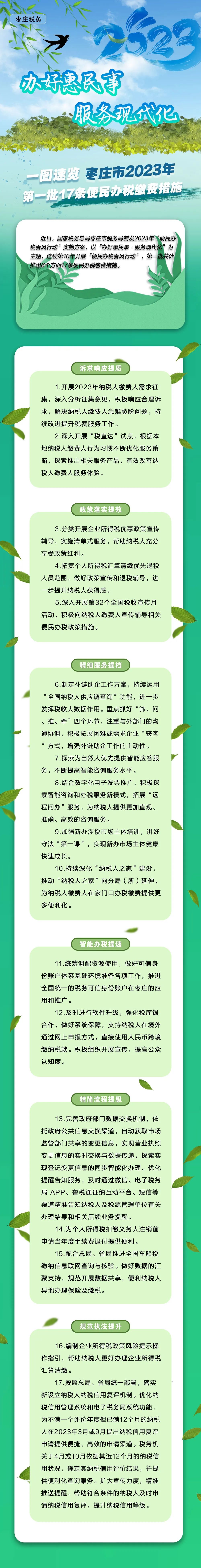 一图了解：枣庄市2023年第一批17条便民办税缴费措施
